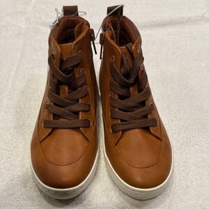 Cat & Jack Kids’ Brown High-Top Sneakers with White Sole.